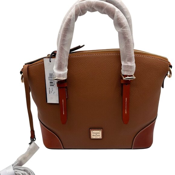 Dooney Bourke Pebble Leather Dome Designer Satchel Work Bag  Camel and Cognac - Picture 10 of 10